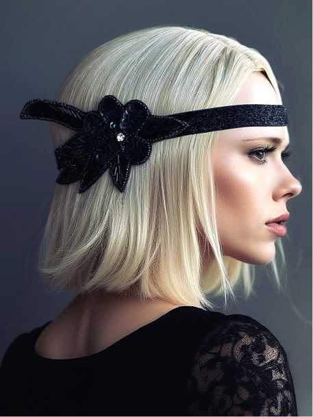 Black floral masquerade headband