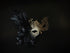 Black and gold masquerade mask with filigree metal, tulle ribbon, and feathers, designed for proms and costume balls