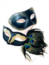 Elegant black and gold masquerade couples mask set with men’s mask and peacock feather women’s mask