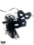  Elegant black masquerade mask pair featuring dramatic feathered lace detailing and a sleek matte mask.