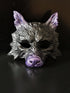 Black and purple wolf masquerade mask with sculpted details for costume and cosplay events.
