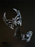 Black and silver couples masquerade mask set with a horned rhinestone masquerade mask and a spiderweb-style eye mask for gothic formal events.