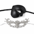 Black silver couples masquerade mask set with smooth black phantom-style men’s mask and ornate silver lace women’s mask for gala and formal events.