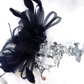 Black and silver women masquerade masks with feathers, rhinestones, and elegant Venetian details.