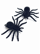 Black velvet spider hair clips for Halloween costume or spooky hairstyle
