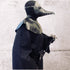 Man in gothic black leather plague doctor mask and robe with walking stick