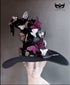 Black witch hat with purple, silver, and white butterflies for Halloween, gothic masquerade, and cosplay.