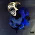 Feathered blue and gold masquerade mask set with baroque filigree