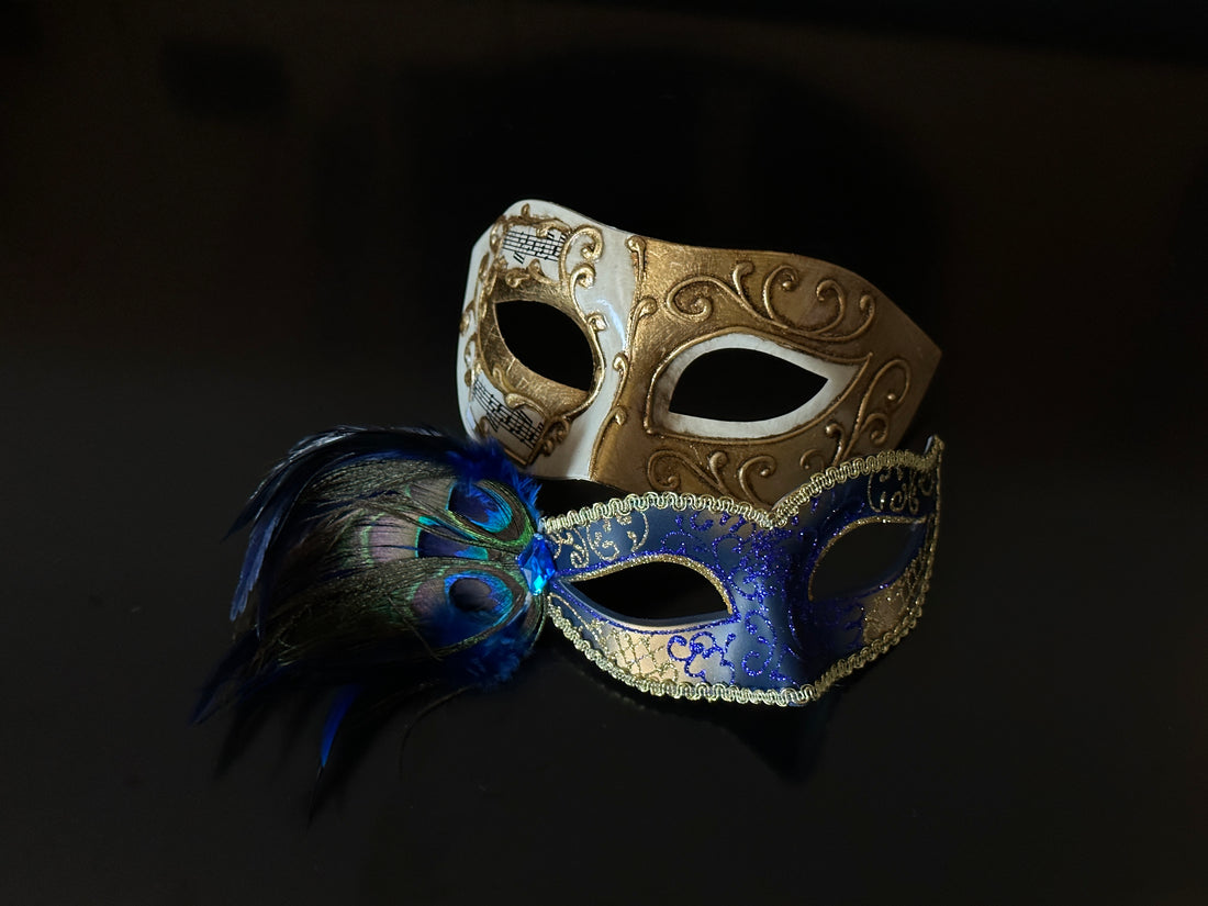 Blue and gold masquerade couple&