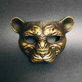  Antique bronze masquerade mask shaped like a panther, perfect for wild masquerade balls or cosplay events.