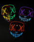 Bulk LED anonymous-style masks with multicolor neon EL wire lighting for Halloween parties, glow events, cosplay, and festivals.