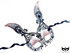 Black bunny ears masquerade mask with pink glitter filigree design.