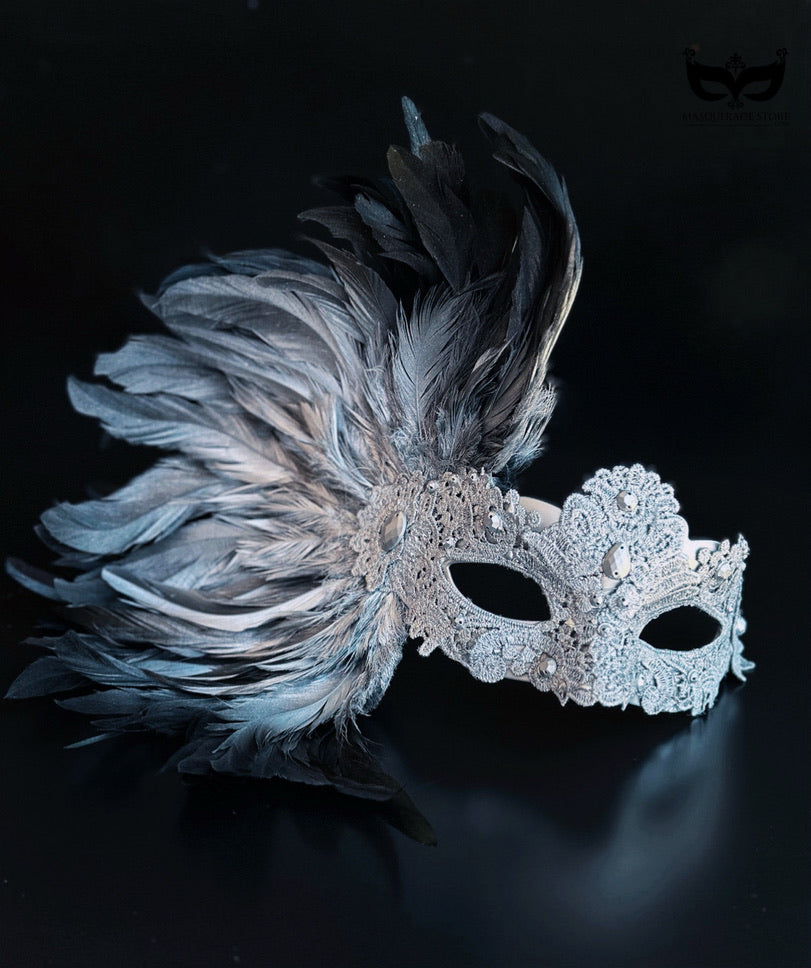 Shadow &amp; Plume – Silver Gothic Couples Mask Set