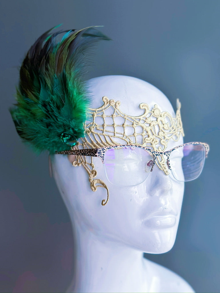Eyeglass Mask - Green on Gold