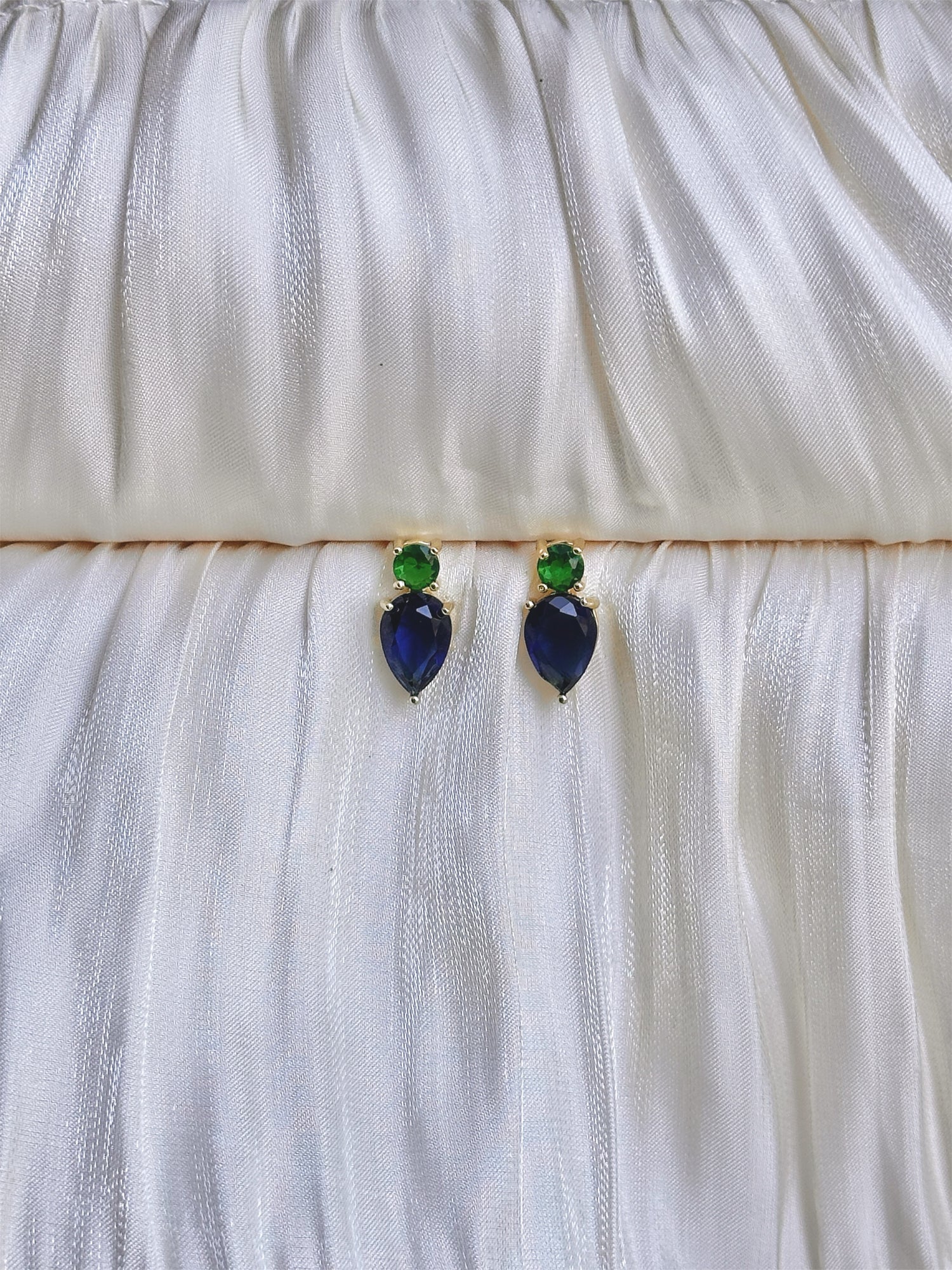 Emerald &amp; Sapphire Drop Stud Earrings