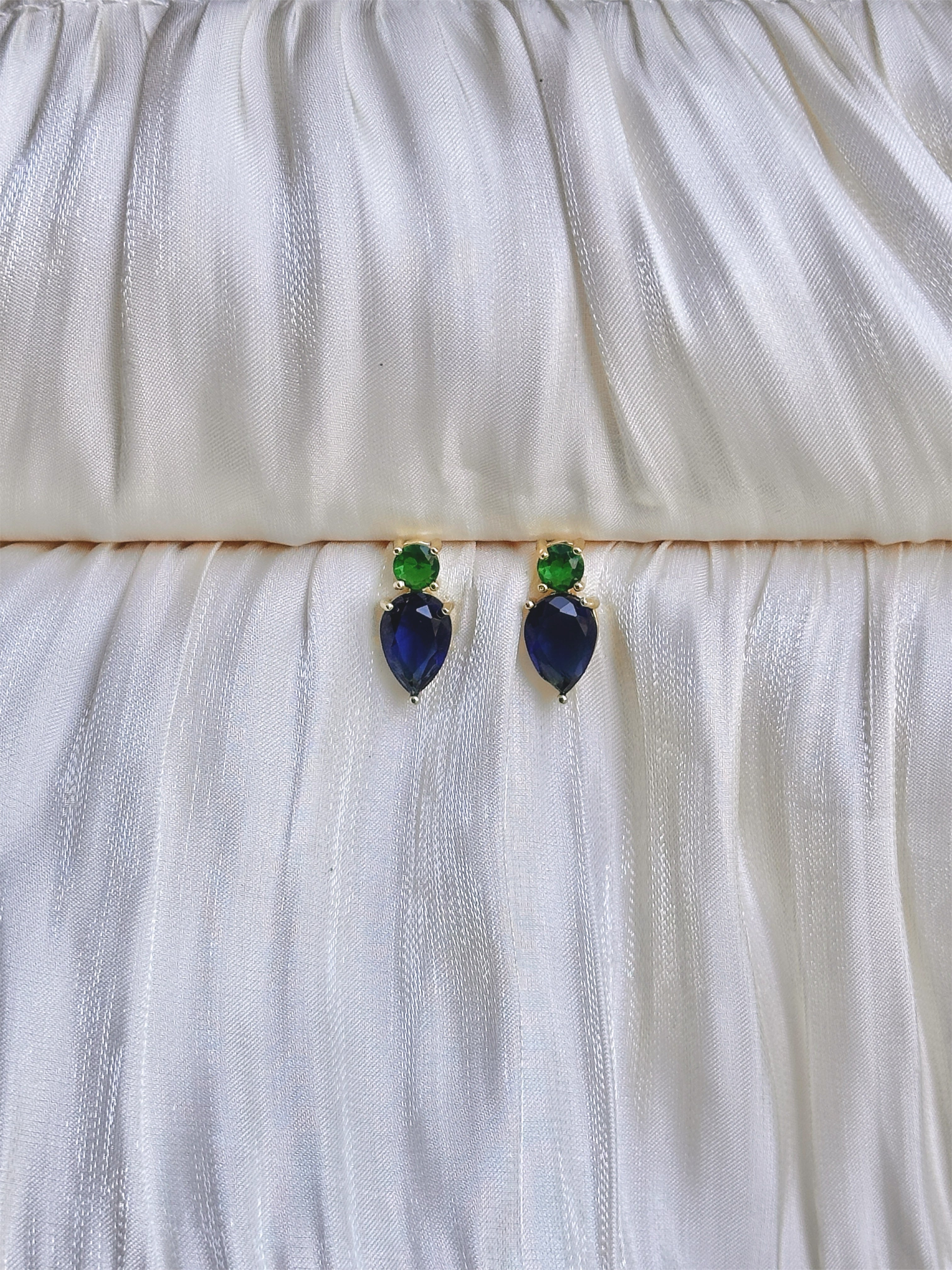 Emerald &amp; Sapphire Drop Stud Earrings