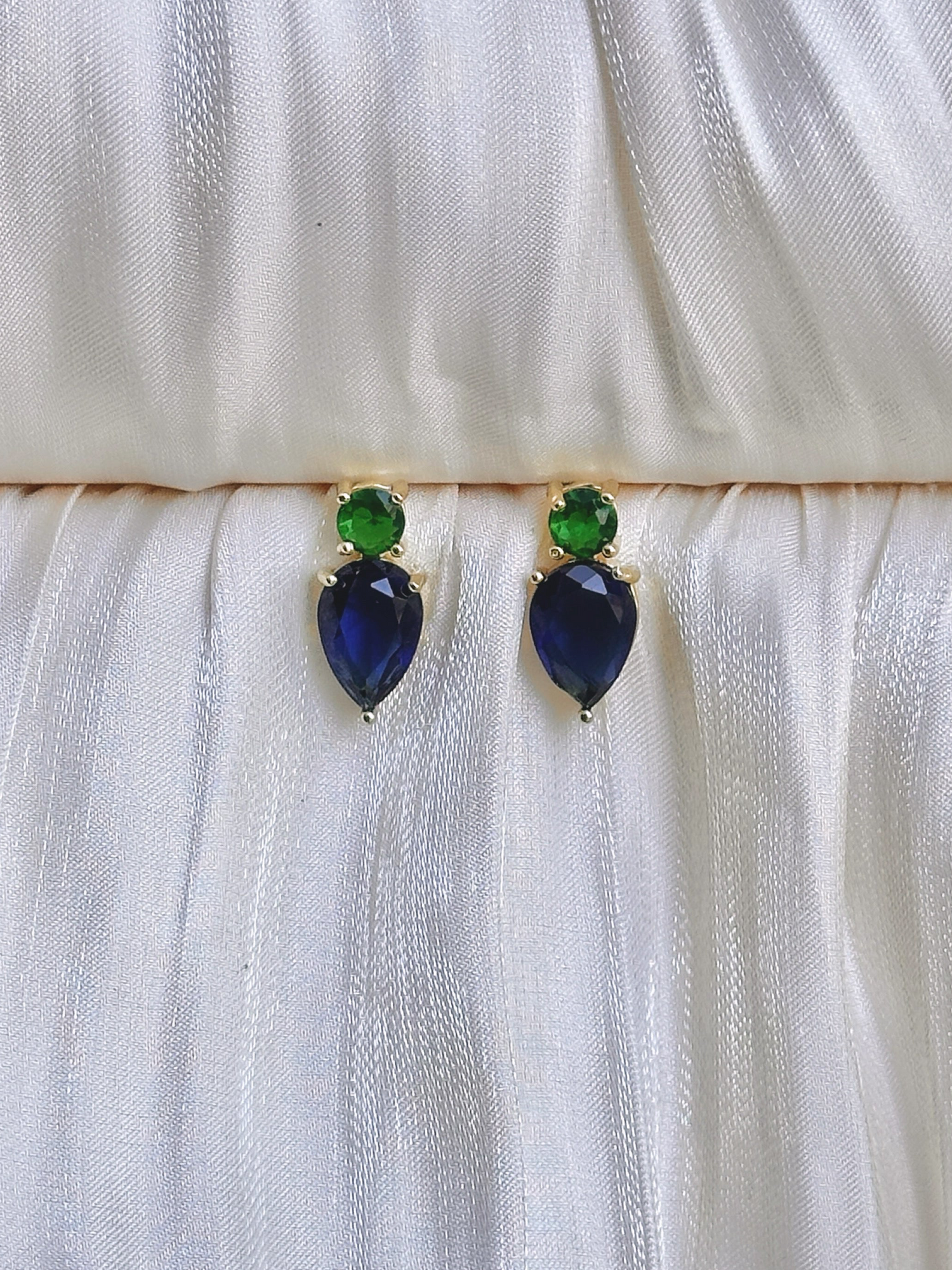 Emerald &amp; Sapphire Drop Stud Earrings