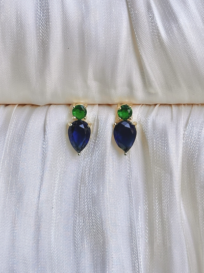 Emerald &amp; Sapphire Drop Stud Earrings