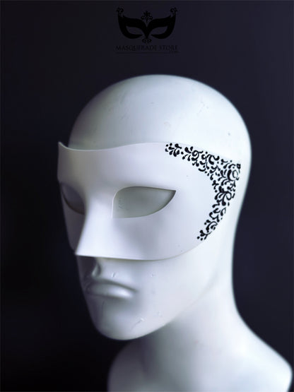 Black Filigree Mask - White Venetian Mens Mask