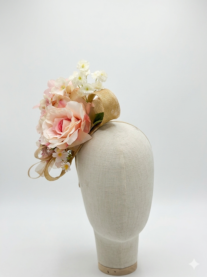 Blush Rose and Hydrangea Fascinator - Pink