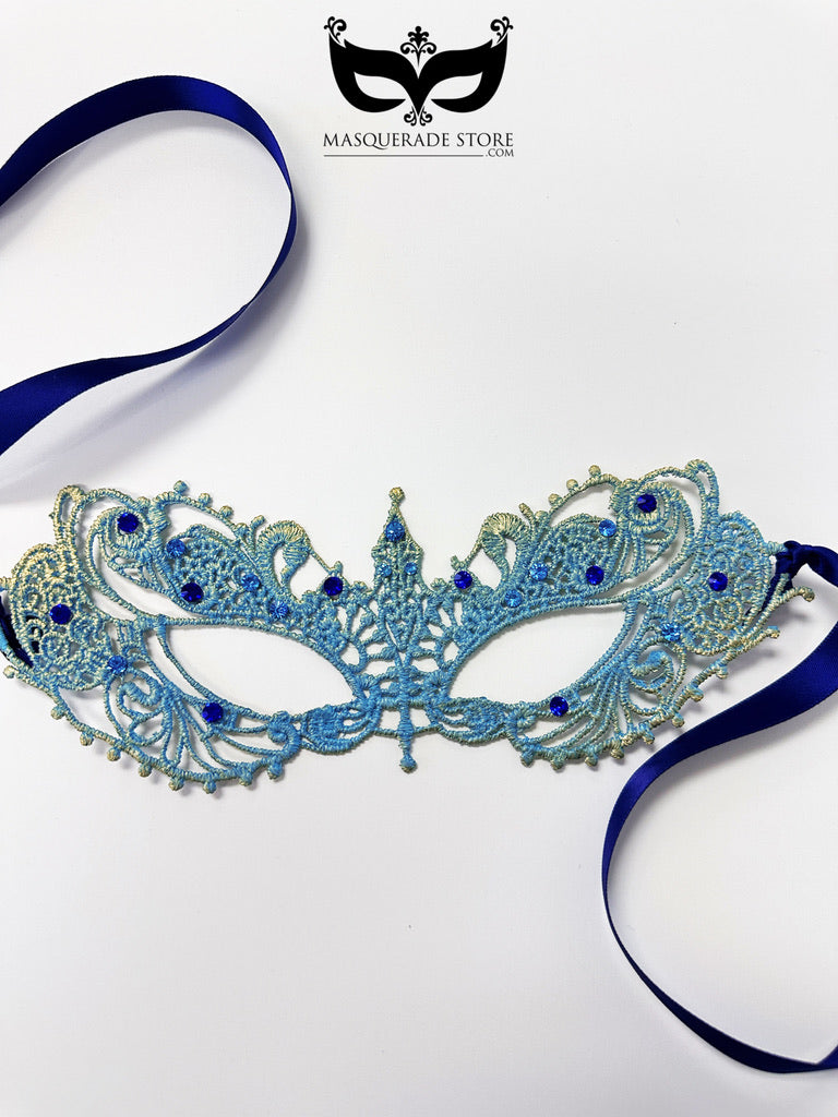 Ana Lace Mask - Light Blue and gold