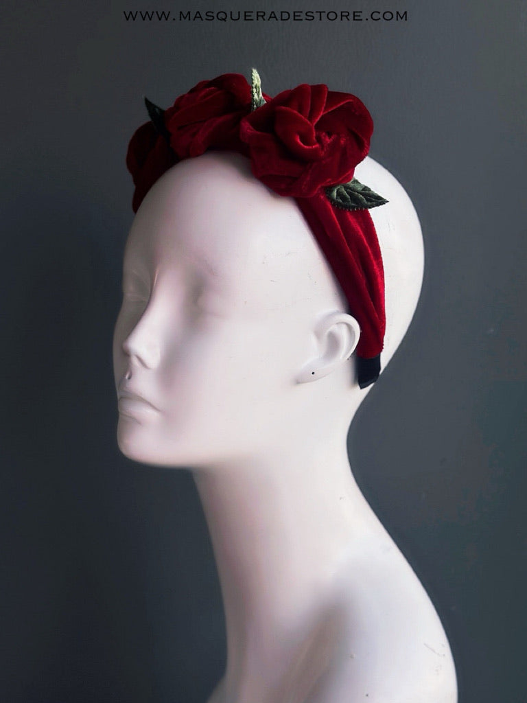 Christmas Red Velvet Rose Headband