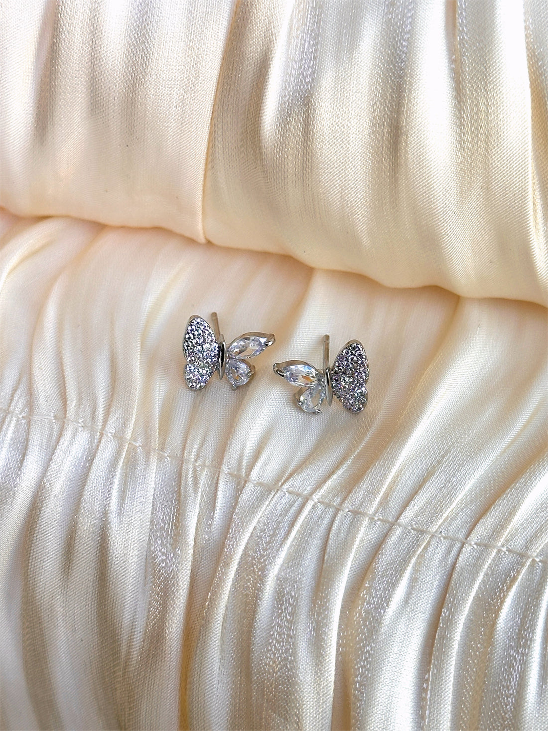 Crystal Butterfly Stud Earrings (Silver)