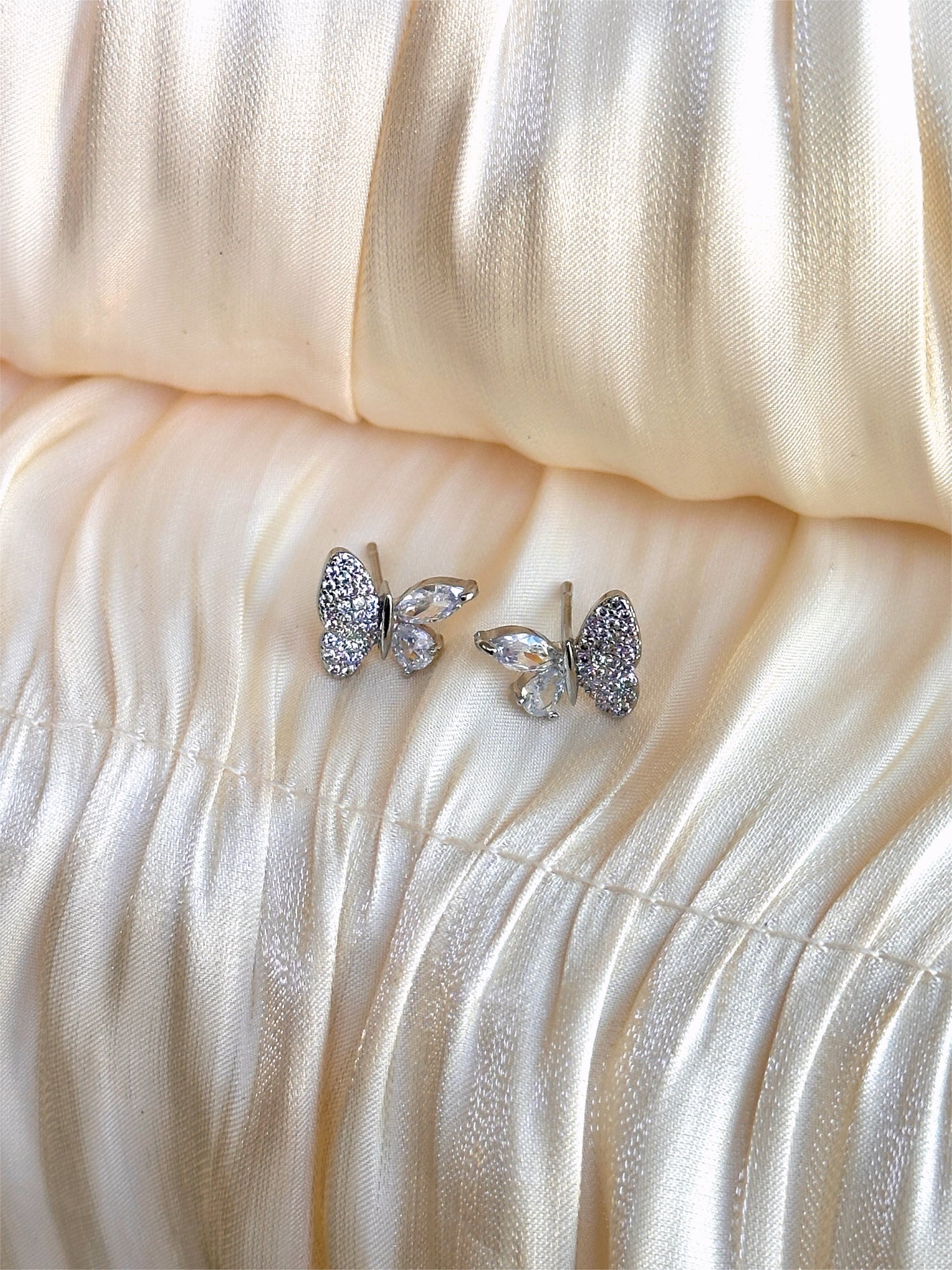 Crystal Butterfly Stud Earrings (Silver)