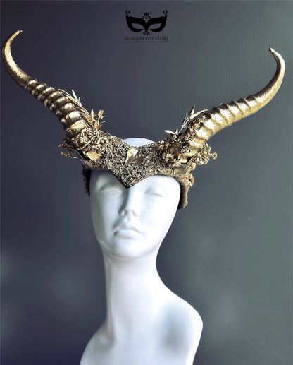 Long Horn Headdress - Gold Glimmer