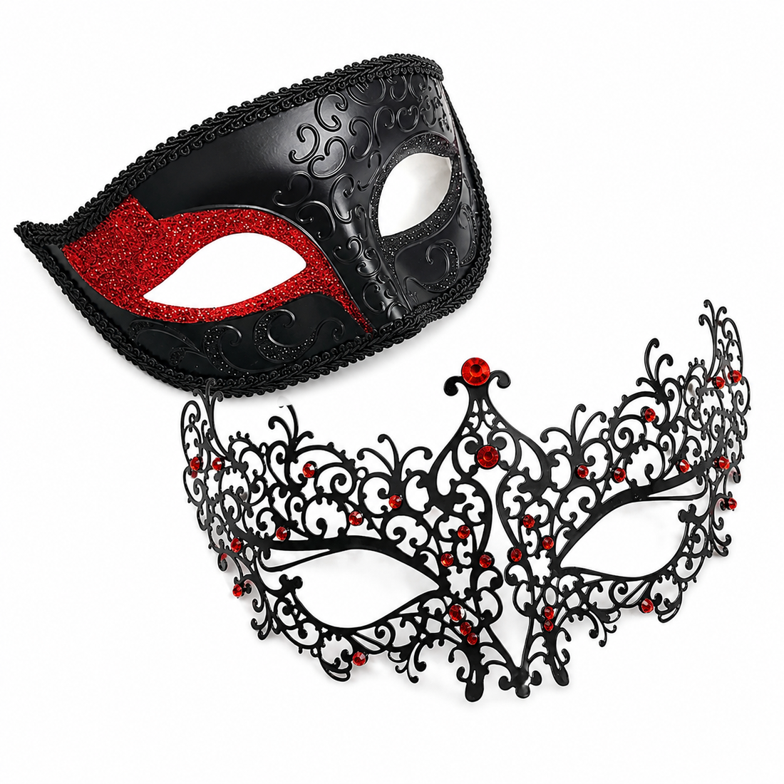 Venetian Shimmer Rhinestone Masks - Red/Black