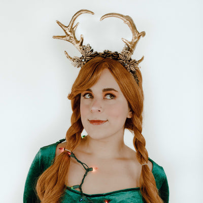 Women's deer antler Christmas headband in gold