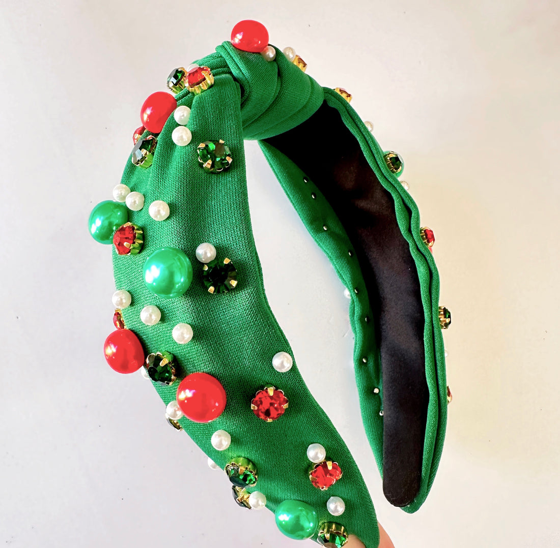 Christmas Pearl Headband - Green