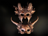 Copper rose gold masquerade headdress set with sculpted antlers, floral accents, and woodland details for couples.
