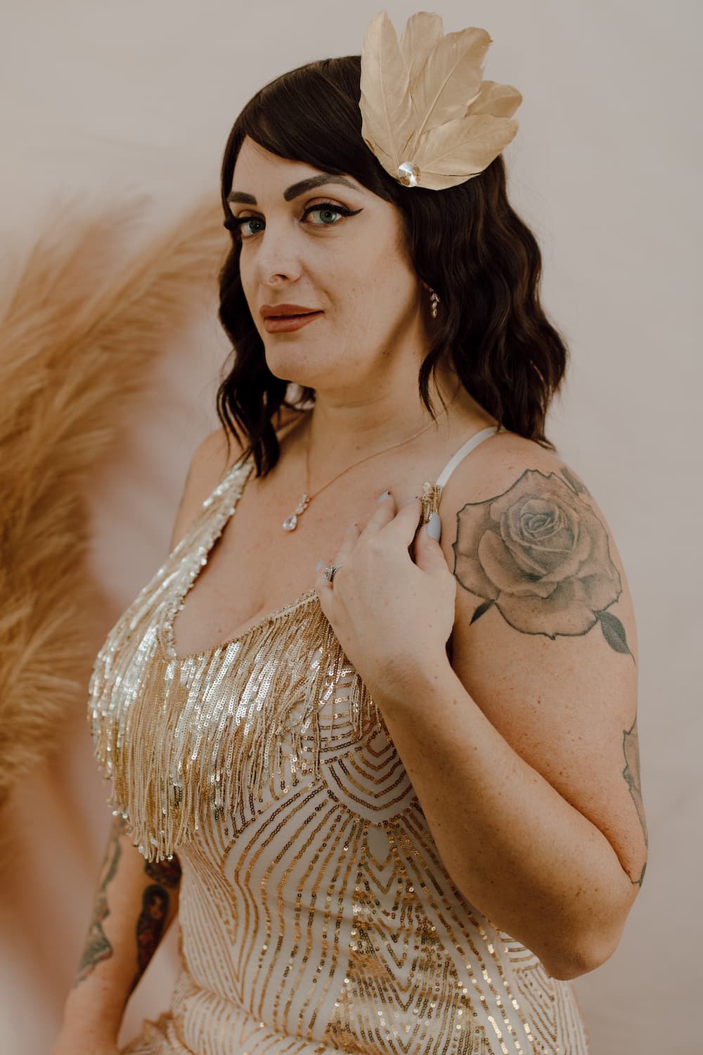 gold feathers for dress Golden Radiance- Tassel Bodycon Mini Feather Dress