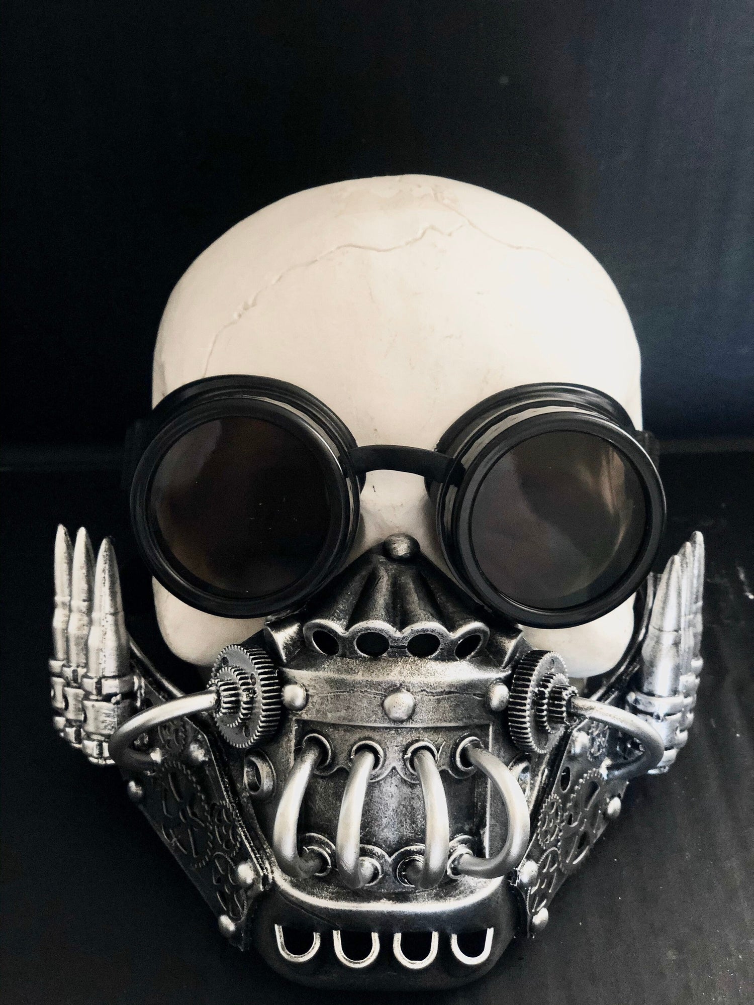 Silver Cosplay Gas Mask with Spiked Goggles
