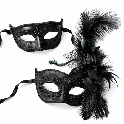 Black Feather Swan Venetian  Set - Black