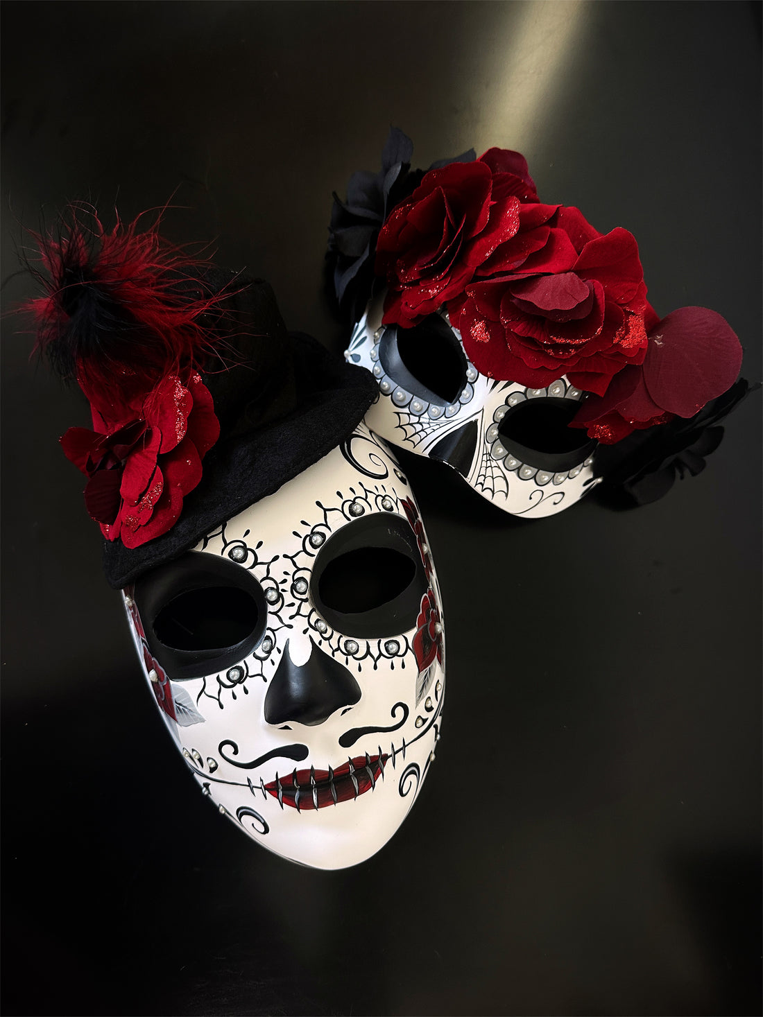Red Flower Masks - Black/White