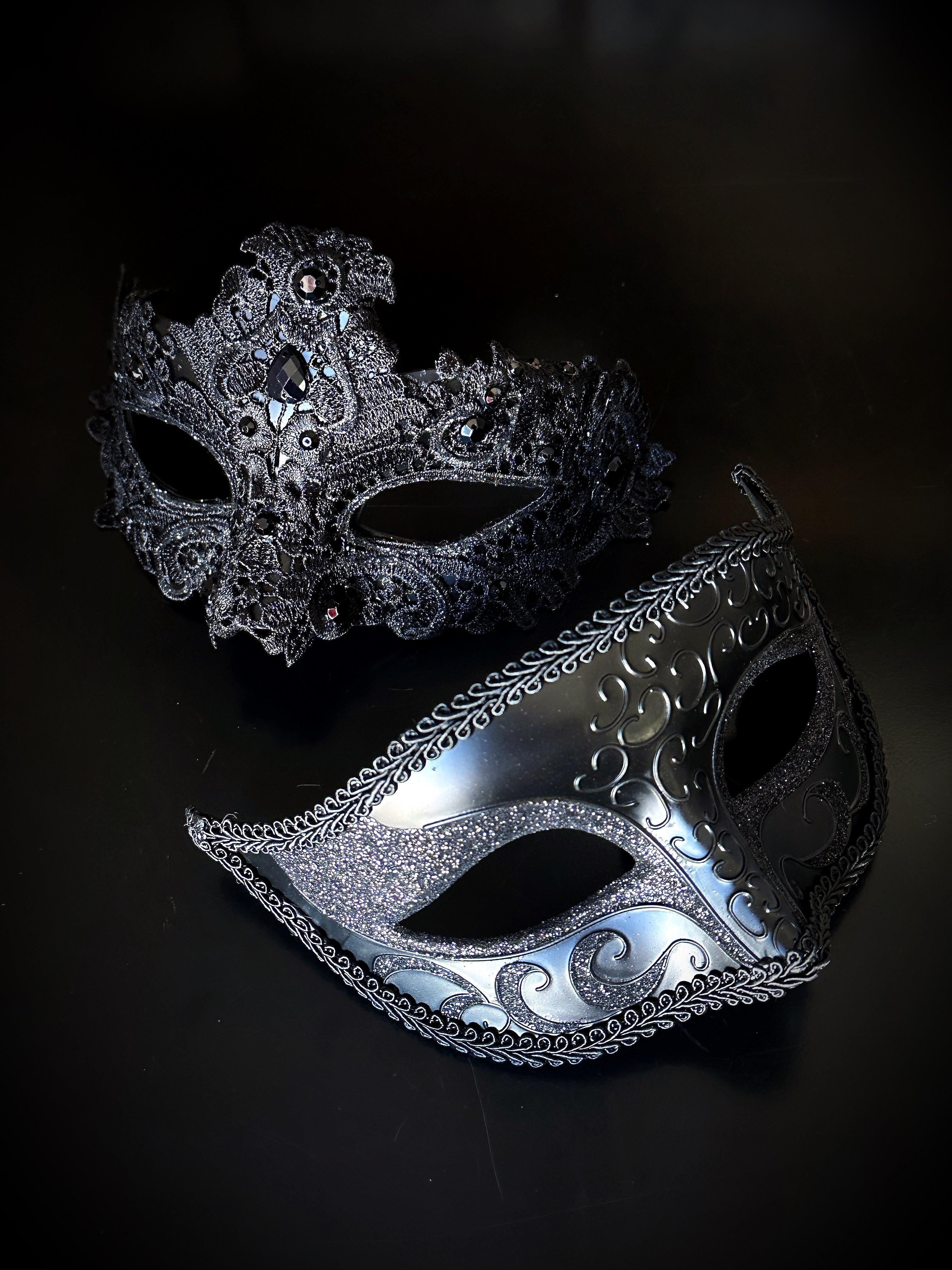 Couples masquerade mask set in black.