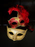 Couples gold and red masquerade mask set.