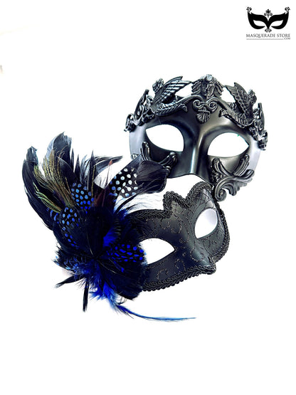 Gladiator Couples Masks - Blue/Black