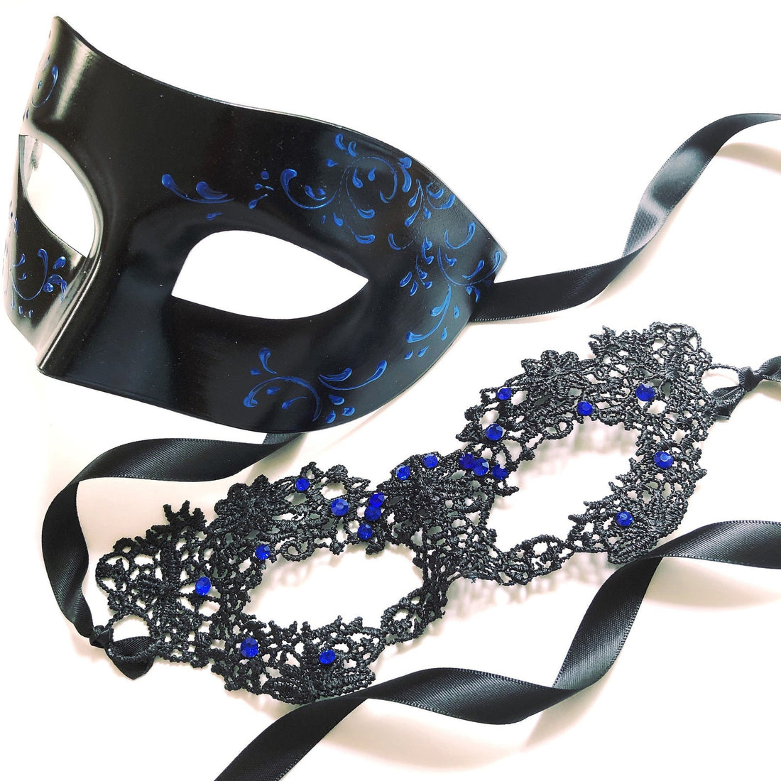 Filigree Rhinestone Masks - Blue/Black