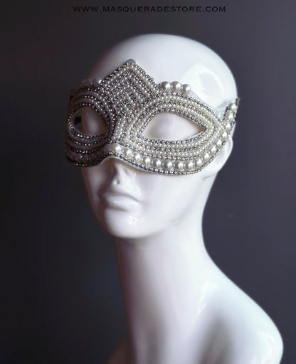 White Pearl Rhinestone Womens Masquerade Mask