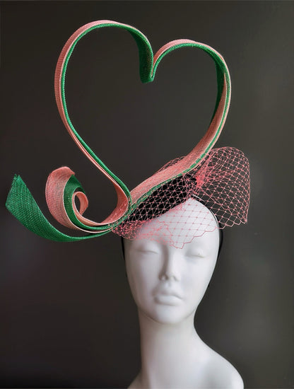 Pink and Green Heart Fascinator Hat