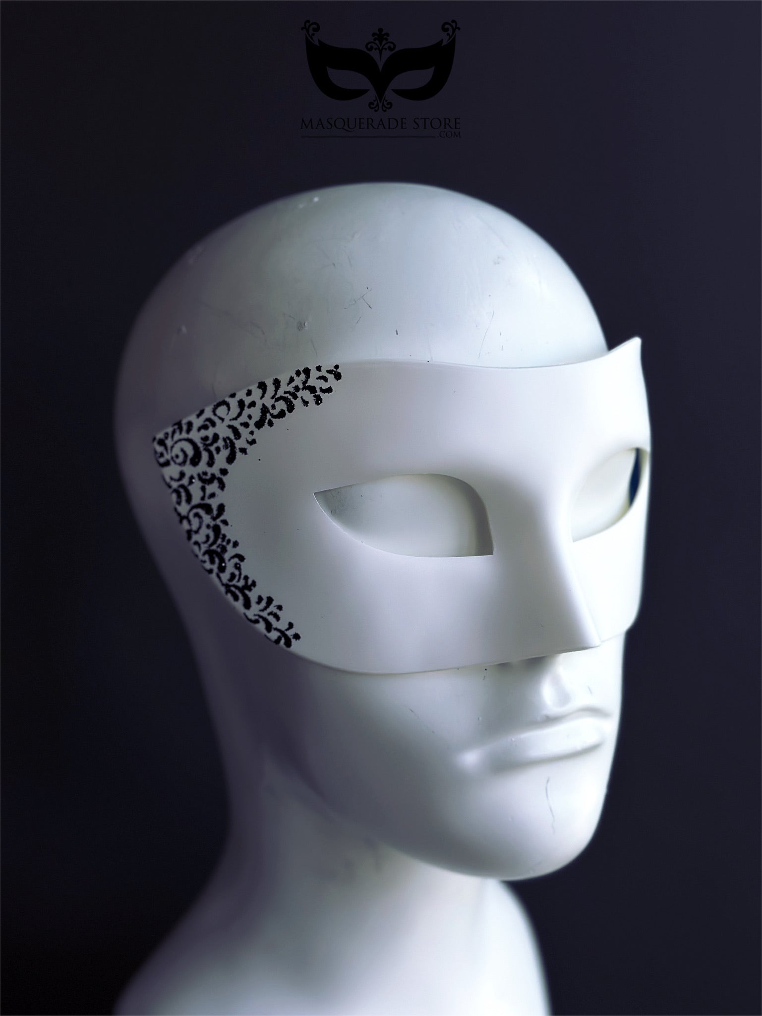 Black Filigree Mask - White Venetian Mens Mask