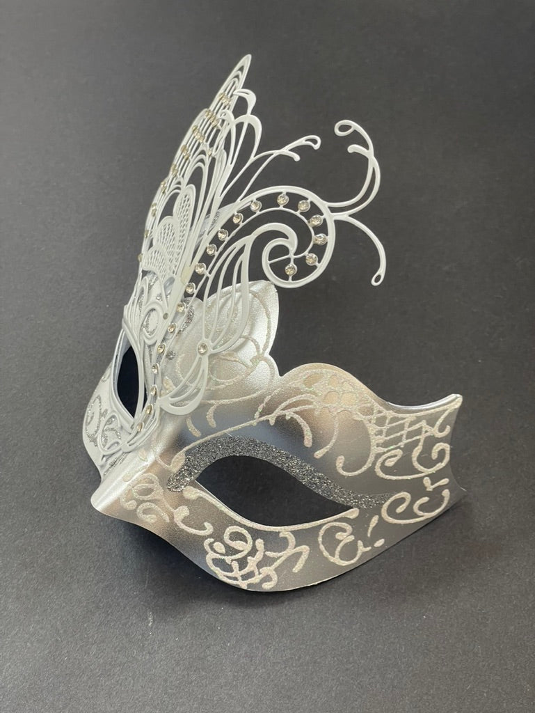 Noir Elegance - Silver White Butterfly