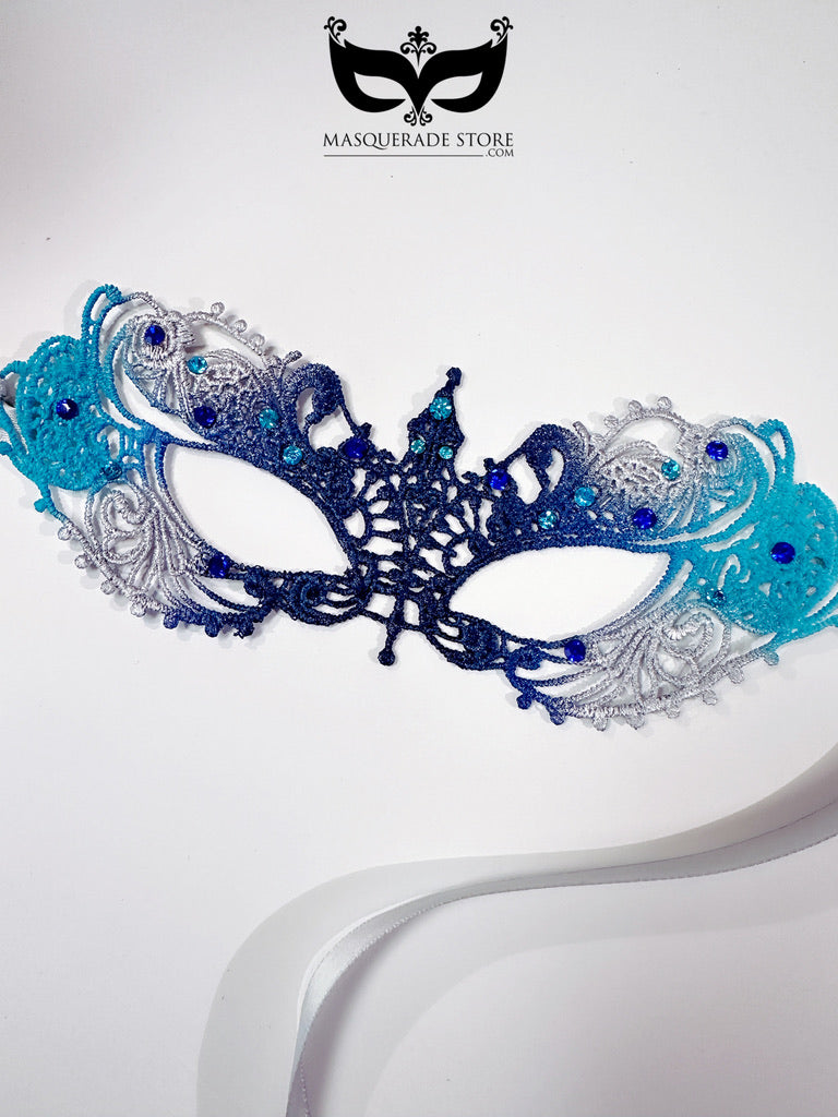 Ana Lace Mask - Blue and Silver
