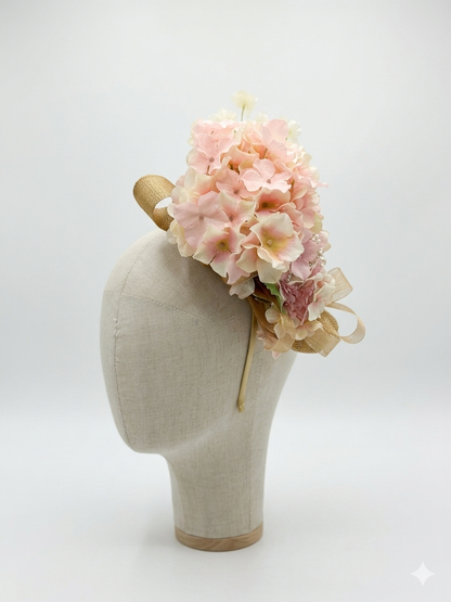 Blush Rose and Hydrangea Fascinator - Pink