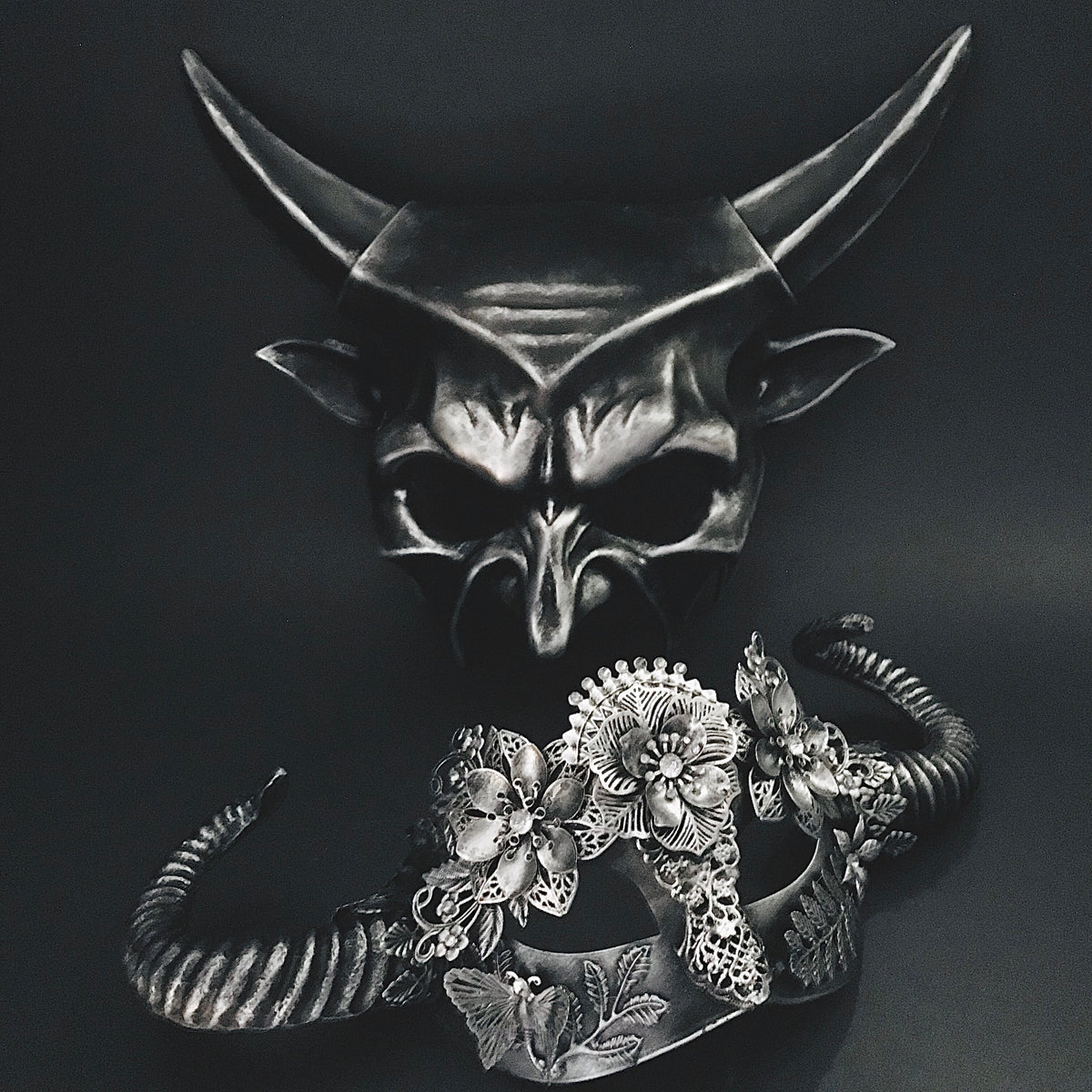 Mythic Mask Enchanted Realm Minotaur and Nymph Masquerade Mask Pair | Masquerade Store