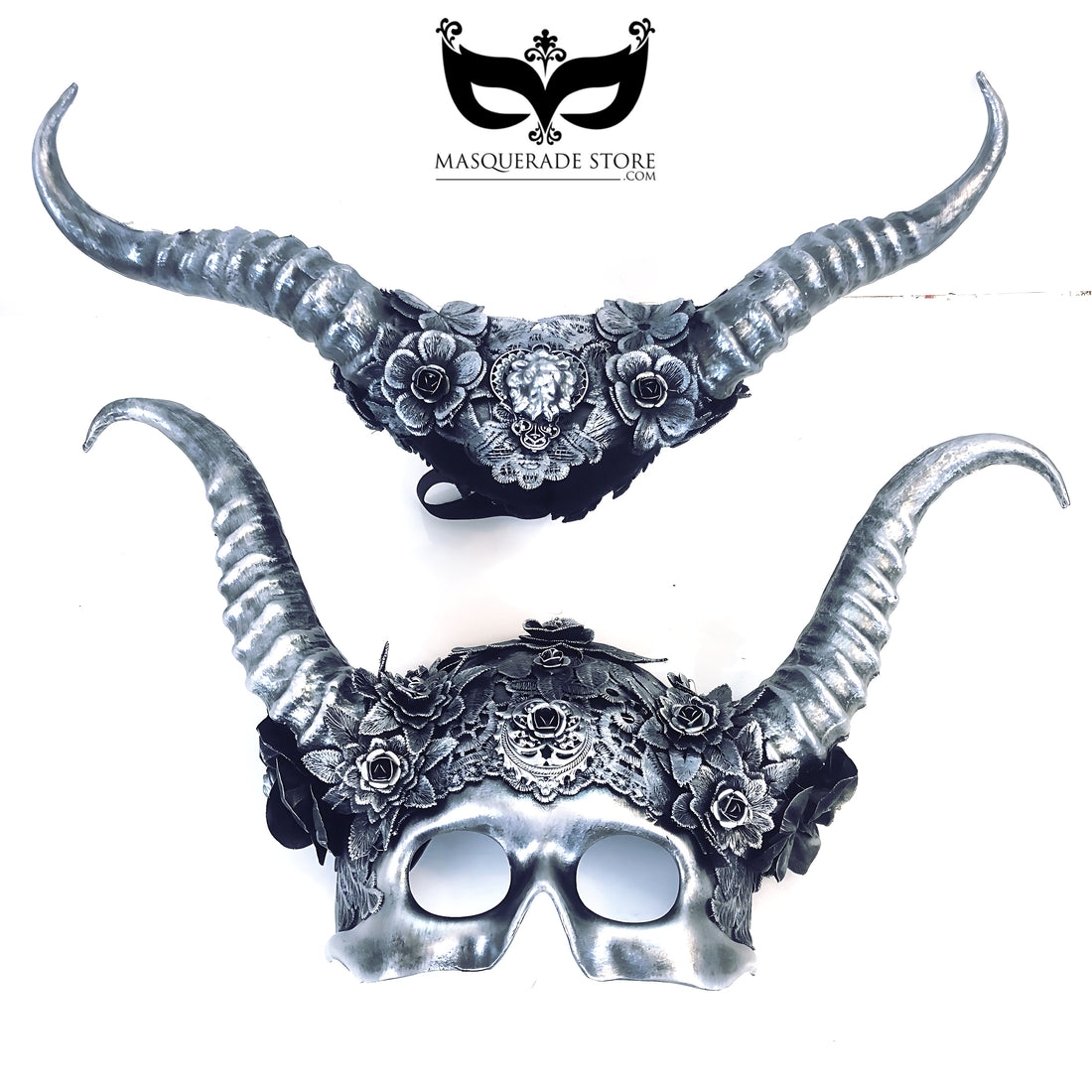 Woodland Long Horned Creatures - Silver Metallic Couples Masks