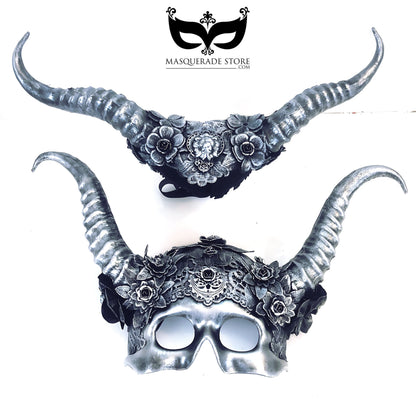Woodland Long Horned Creatures - Silver Metallic Couples Masks
